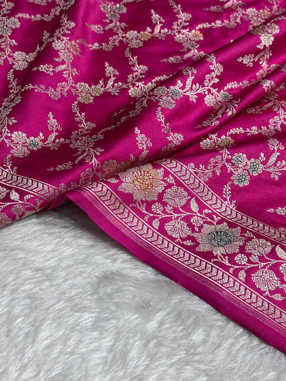 Baby Pink Shade Banarasi Minakari with Jaal Pattern Mashru Silk Saree MS56