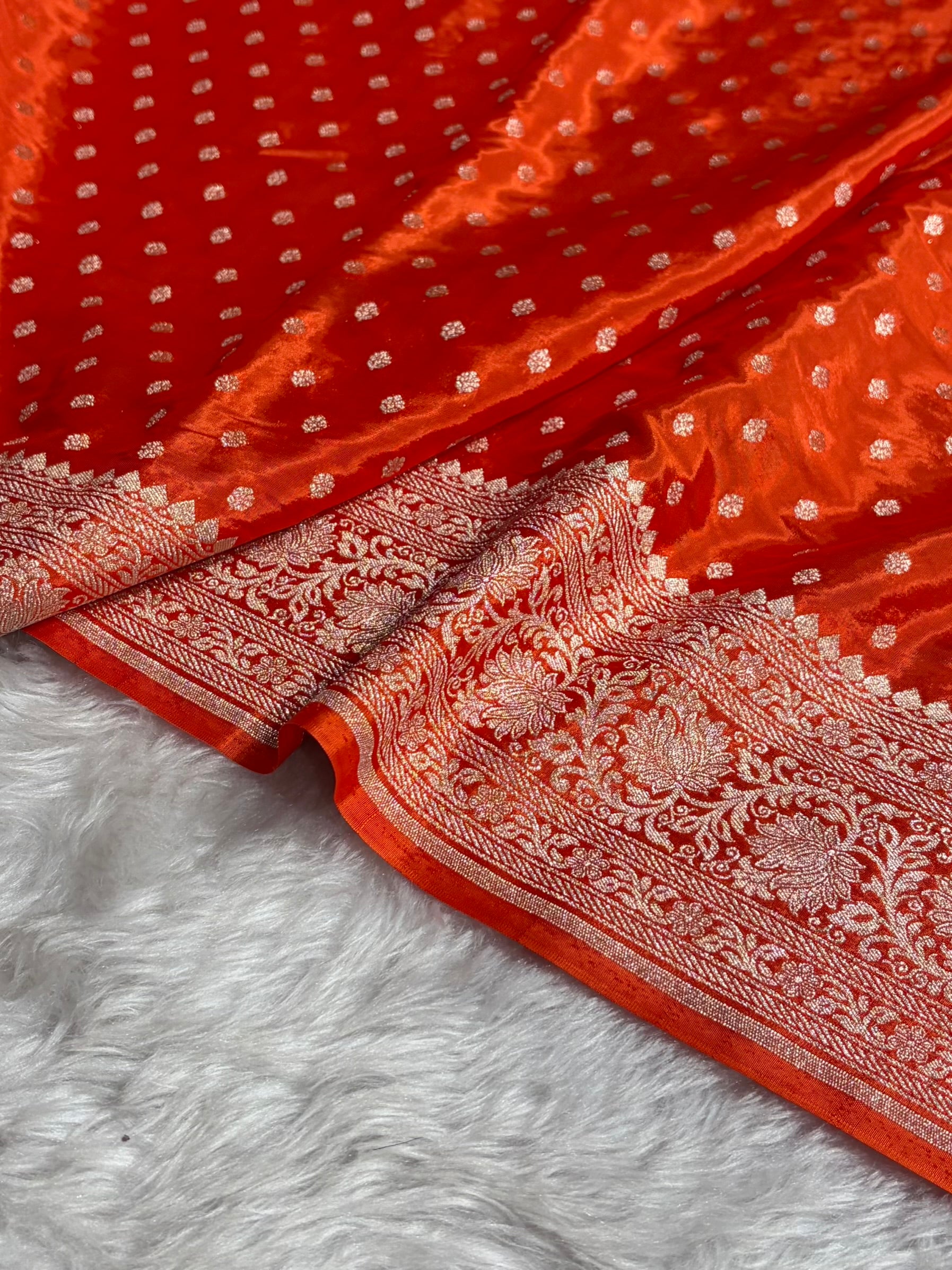 Orange Crepe Silky Katan Banarasi Saree CSK-02