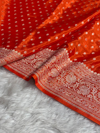 Orange Crepe Silky Katan Banarasi Saree CSK-02