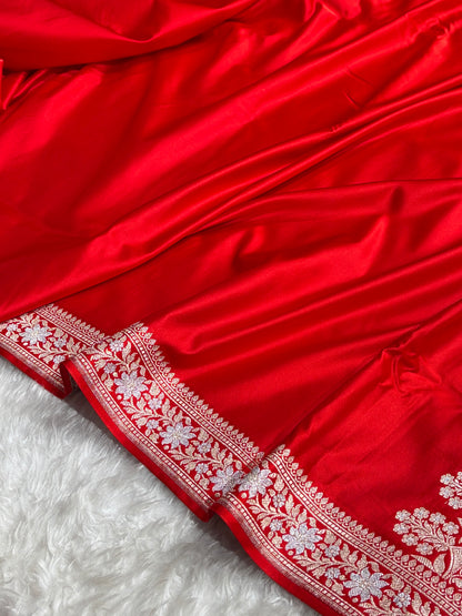 Red Shades Plain Banarasi With Minakari Floral Border Mashru Silk Saree MSM-123