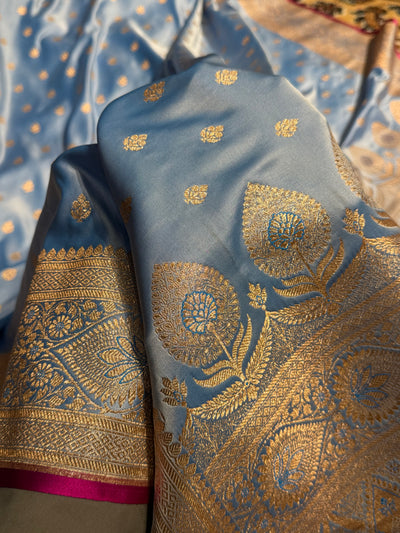 Nile Blue Shades Banarasi booti Katan Silk saree SK10