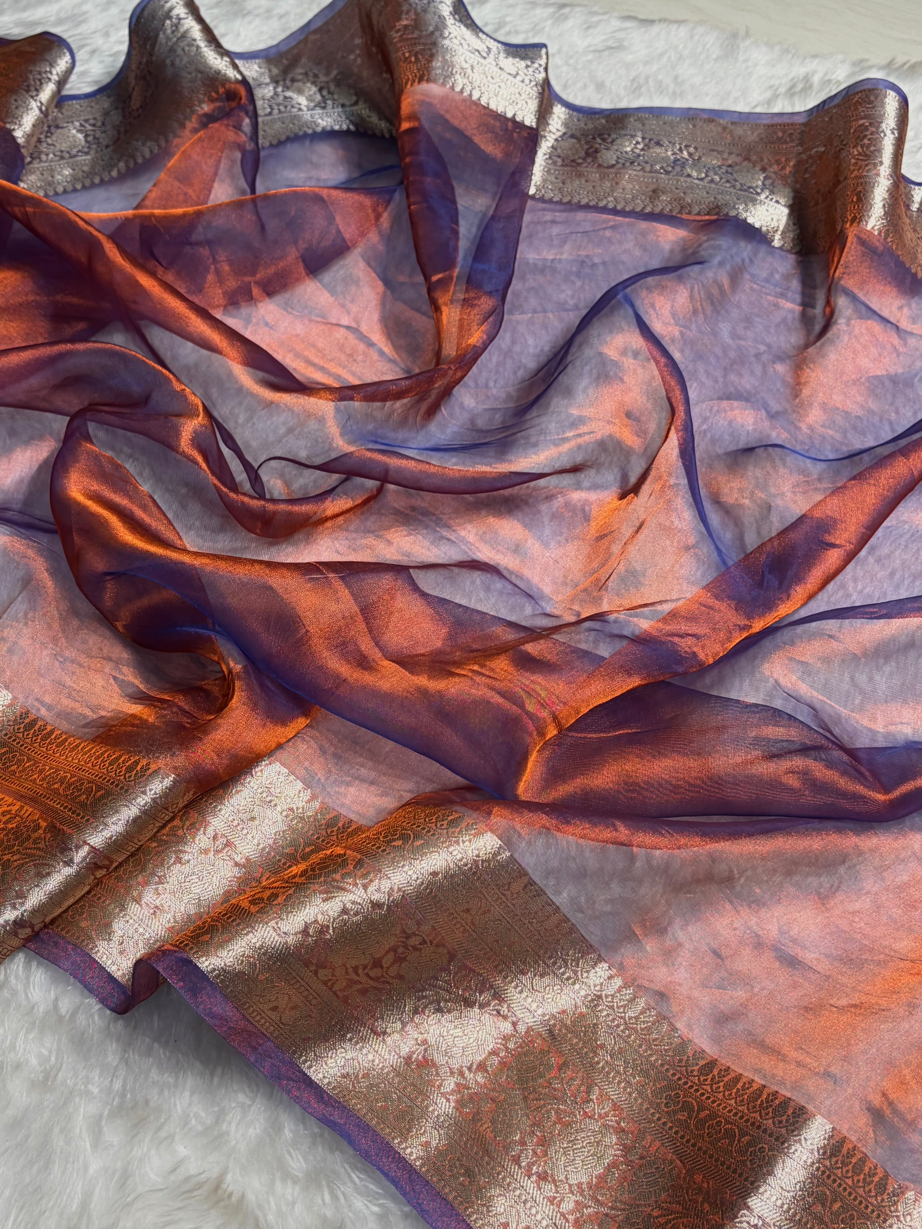 Rusty Purple Shades Pure Tissue Silk Saree with Brocade Blouse PT-08