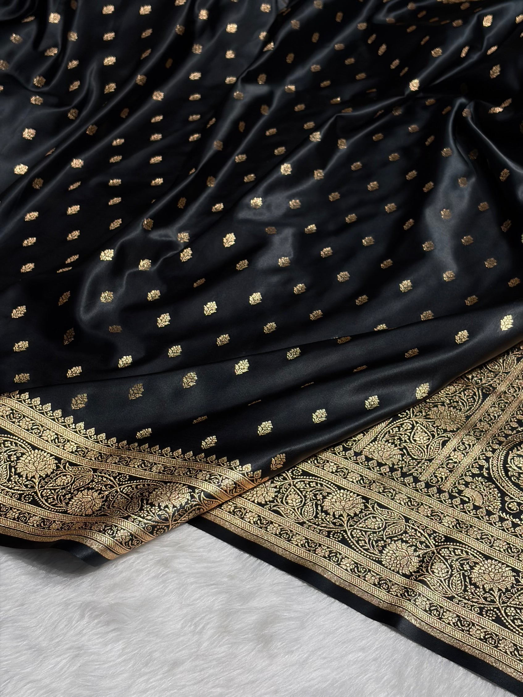 Black Booti Pattern Satin Katan Silk Saree SK53