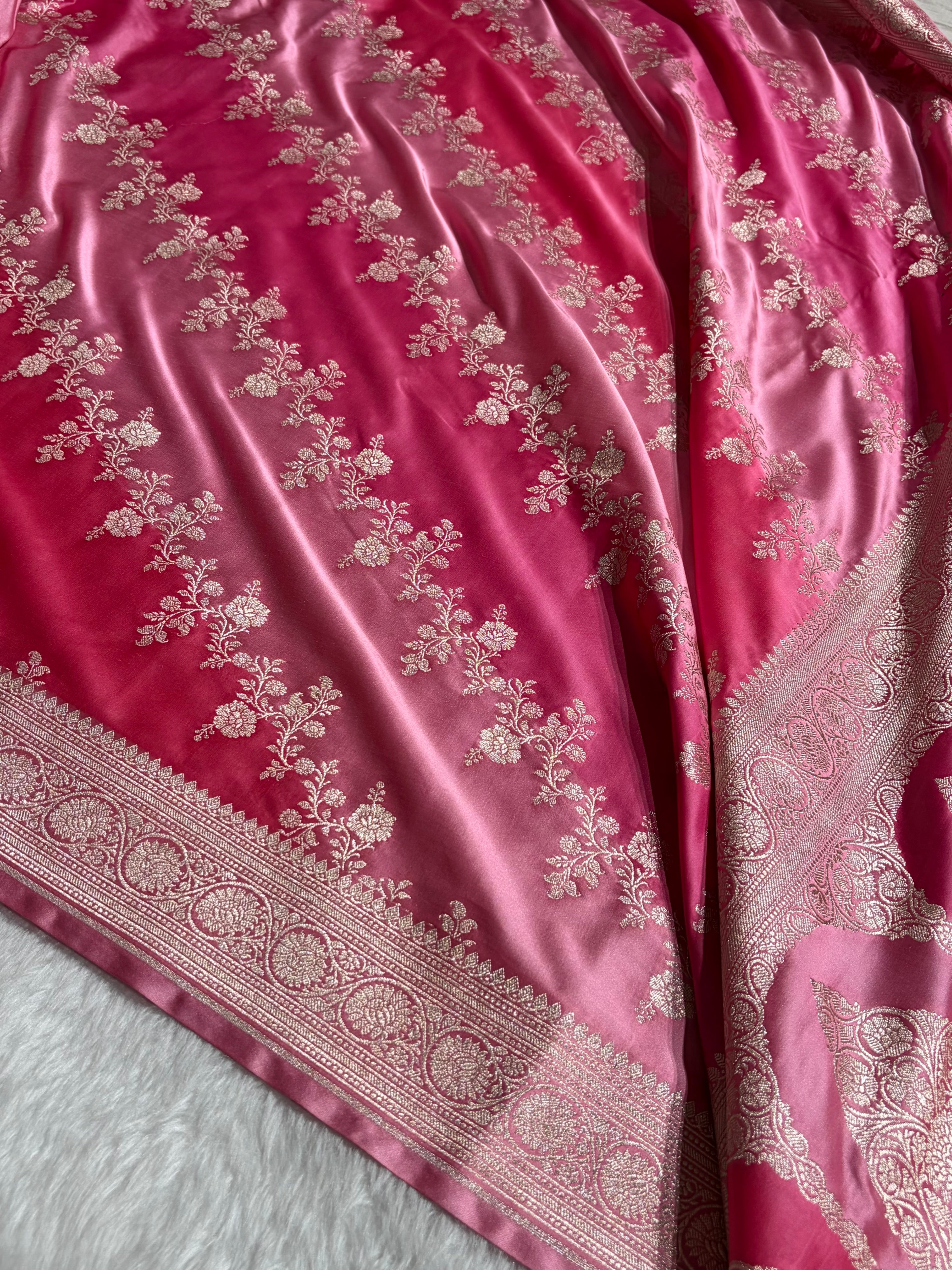 Baby Pink Rangkat Banarasi Cross Mashru Silk Saree MSRK01