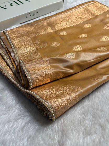 Banarasi Satin Silk Saree With Gotta Patti Booti Motif in Tusser Shades SSGP20