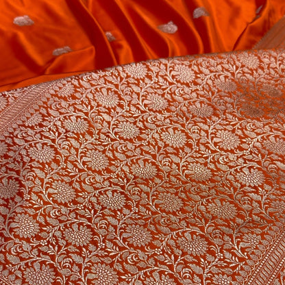 Orange Floral Motif Mashru Silk Saree