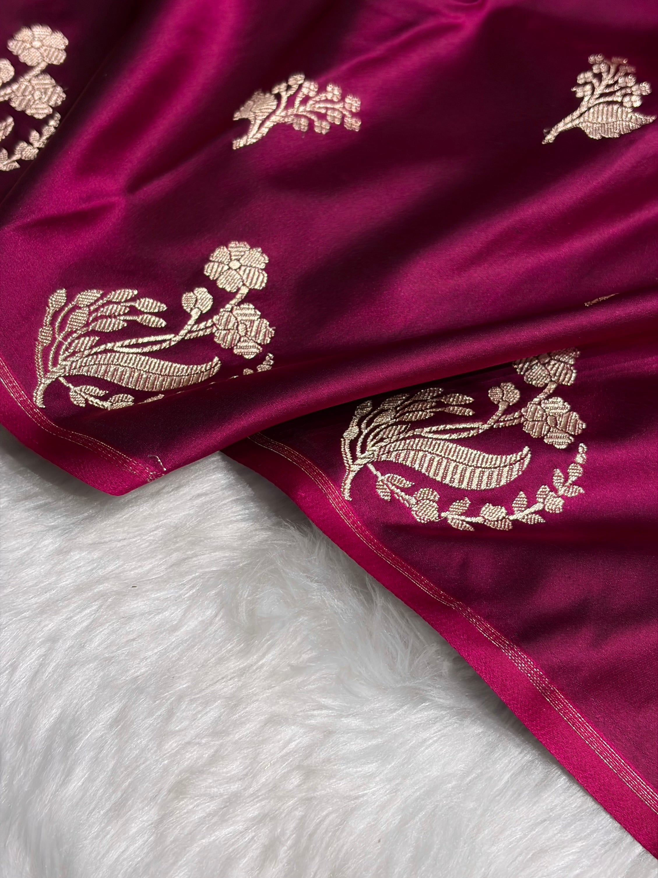 Wine Boota With Floral Border Mashru Silk Saree MSM-91