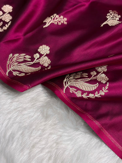 Wine Boota With Floral Border Mashru Silk Saree MSM-91