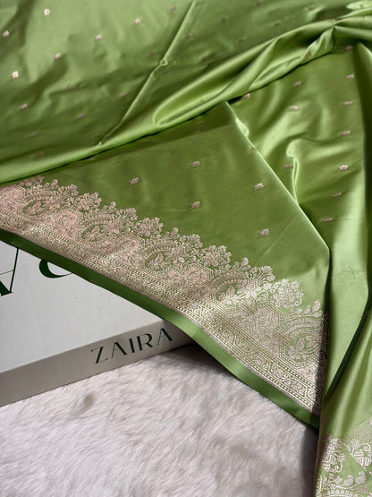 Pista Green Shades Motif Booti Mashru Silk Saree MSM-57