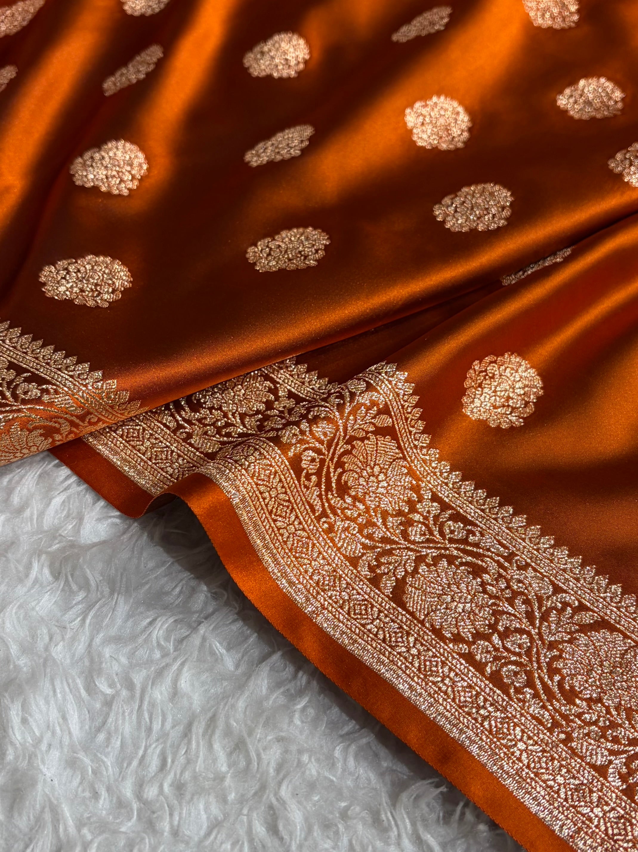 Banarasi Satin Katan Saree With Boota in Rust Shades SK109