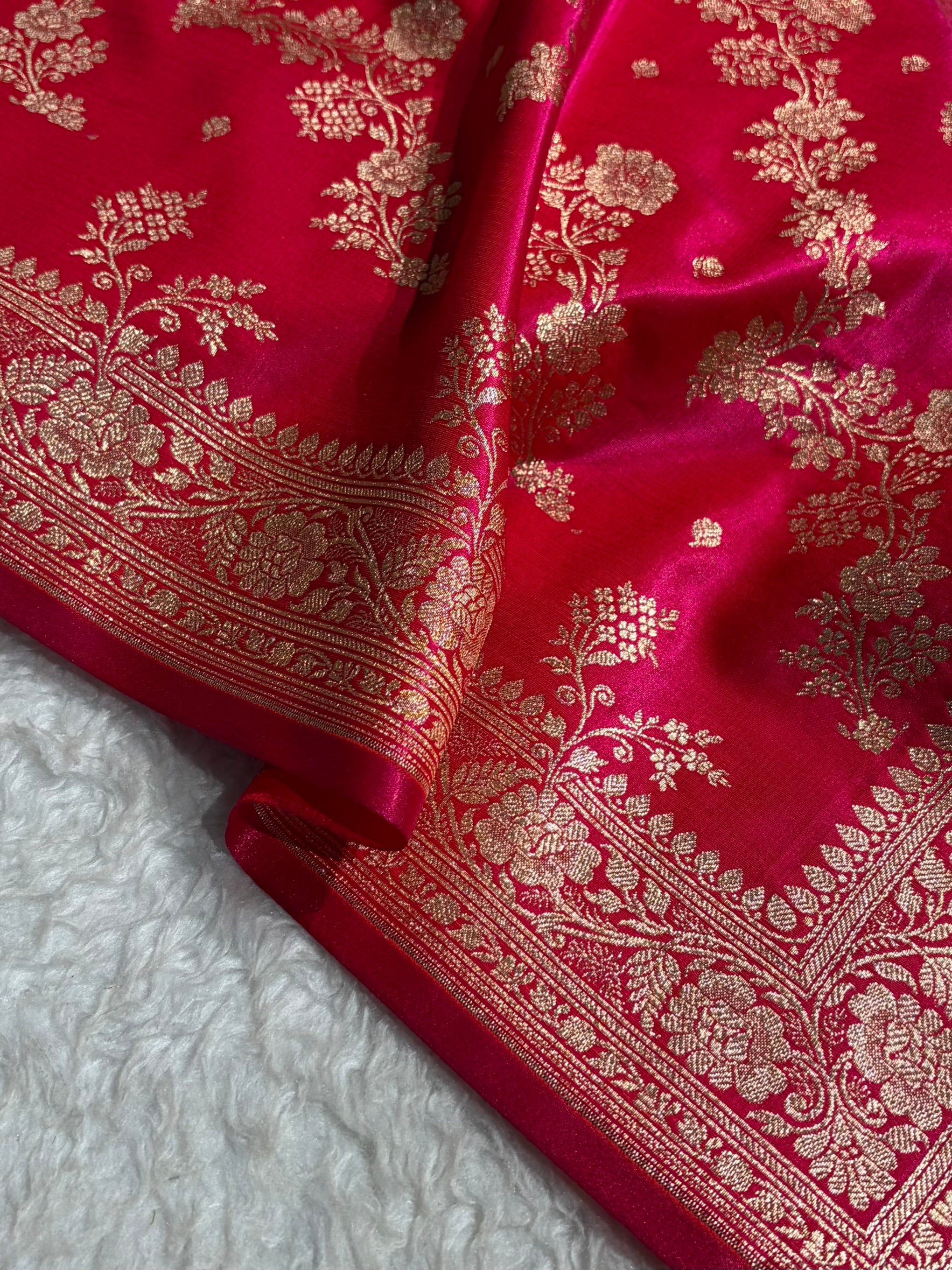 Satin Silk Saree Banarasi Cross with booti In Cross Rani Shades SS22