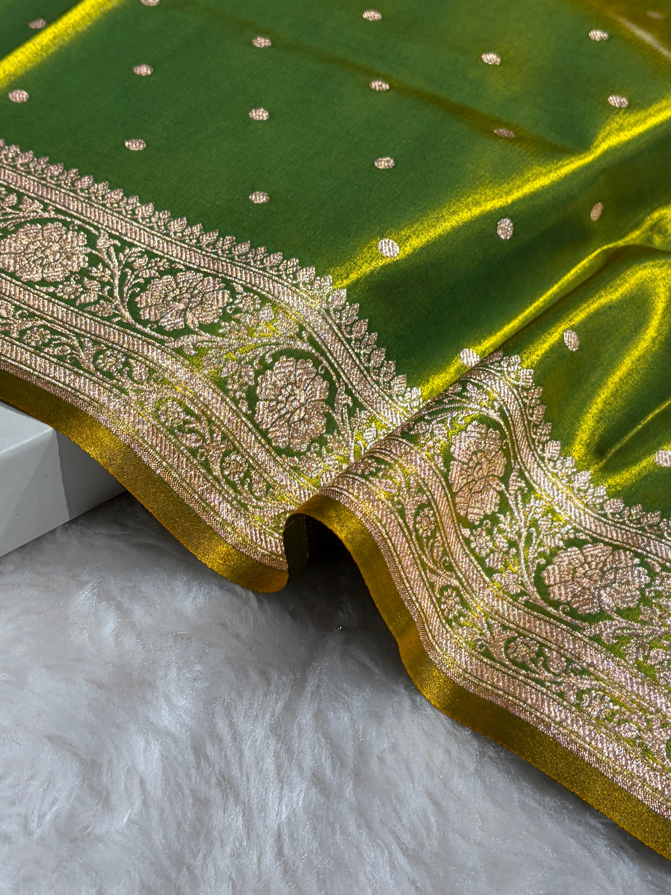 Satin Silk Dot Booti in Parrot Green Shades SS08