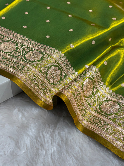 Satin Silk Dot Booti in Parrot Green Shades SS08