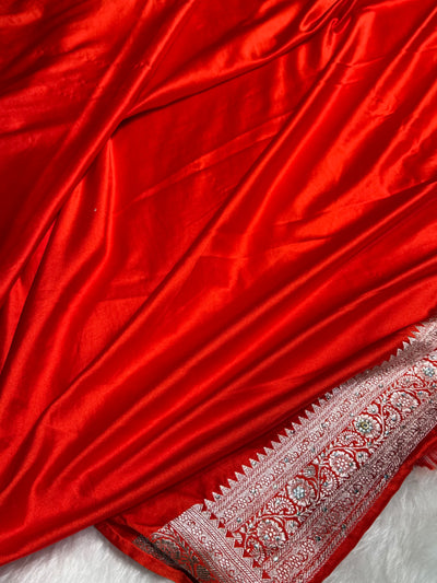 Bridal Rusty Orange Booti Mashru Silk Saree with Ari and Stone Work