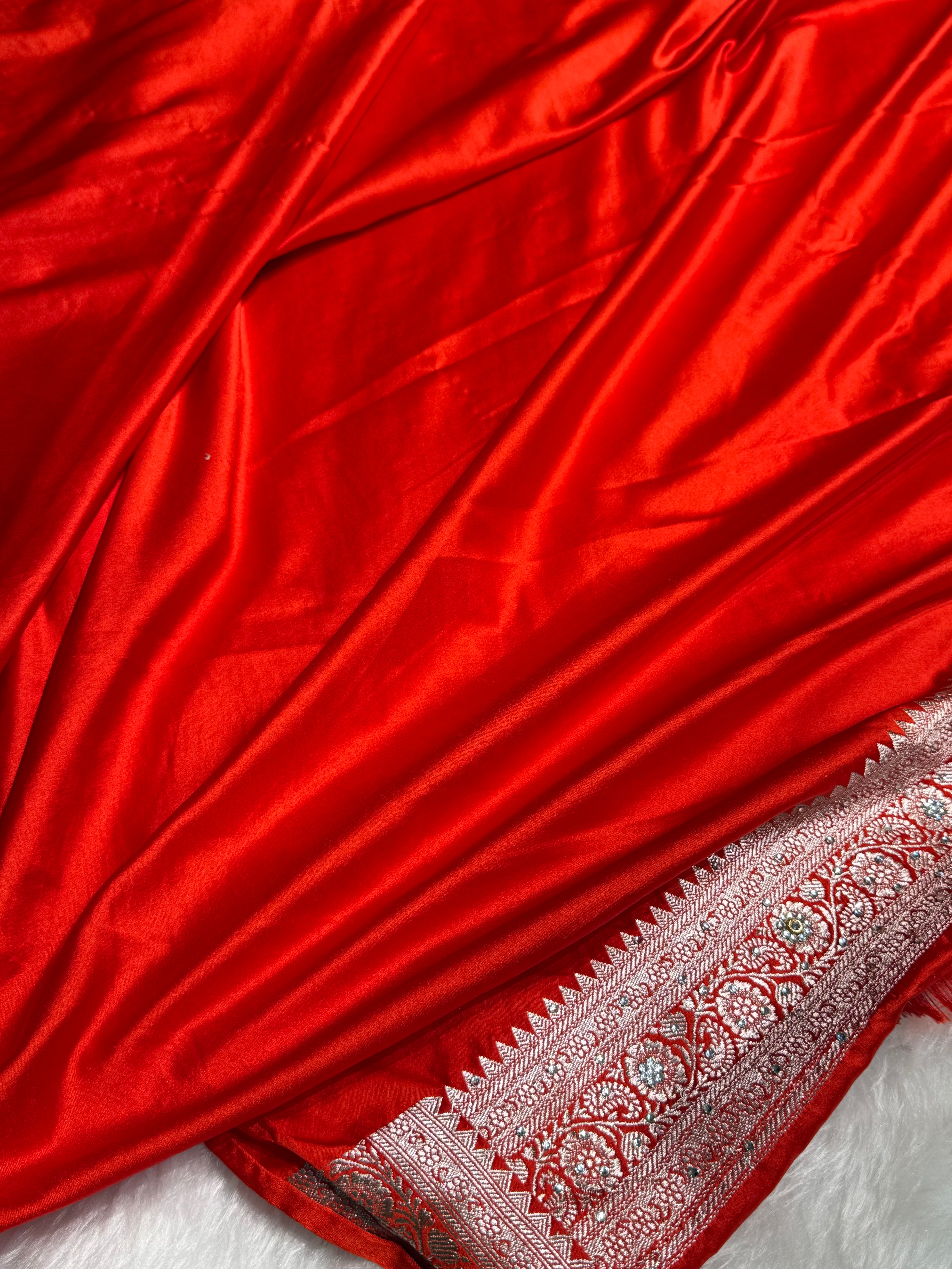 Bridal Rusty Orange Booti Mashru Silk Saree with Ari and Stone Work