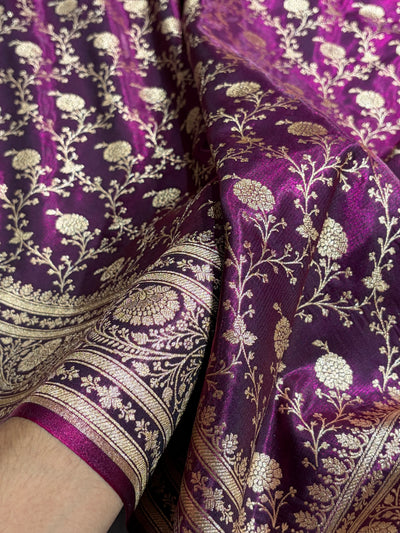 Wine Shades Jaal Pattern Banarasi Satin Silk Saree SS55