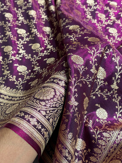 Wine Shades Jaal Pattern Banarasi Satin Silk Saree SS55