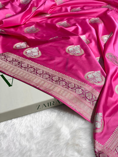Blush Pink Minakari Boota Mashru Silk Saree MCS35