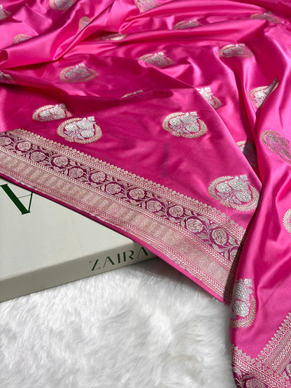 Blush Pink Minakari Boota Mashru Silk Saree MS35