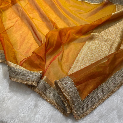 Semi Pure Tissue Silk Saree with Gotta Patti in Fire Gold Shades TGP04