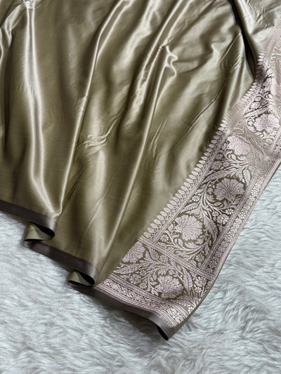 Pastel Green Shades Banarasi With Floral Jaal Pattern Mashru Silk Saree MSM-132
