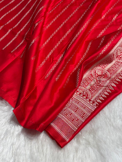 Red Boota With Floral Border Mashru Silk Saree MSM-96