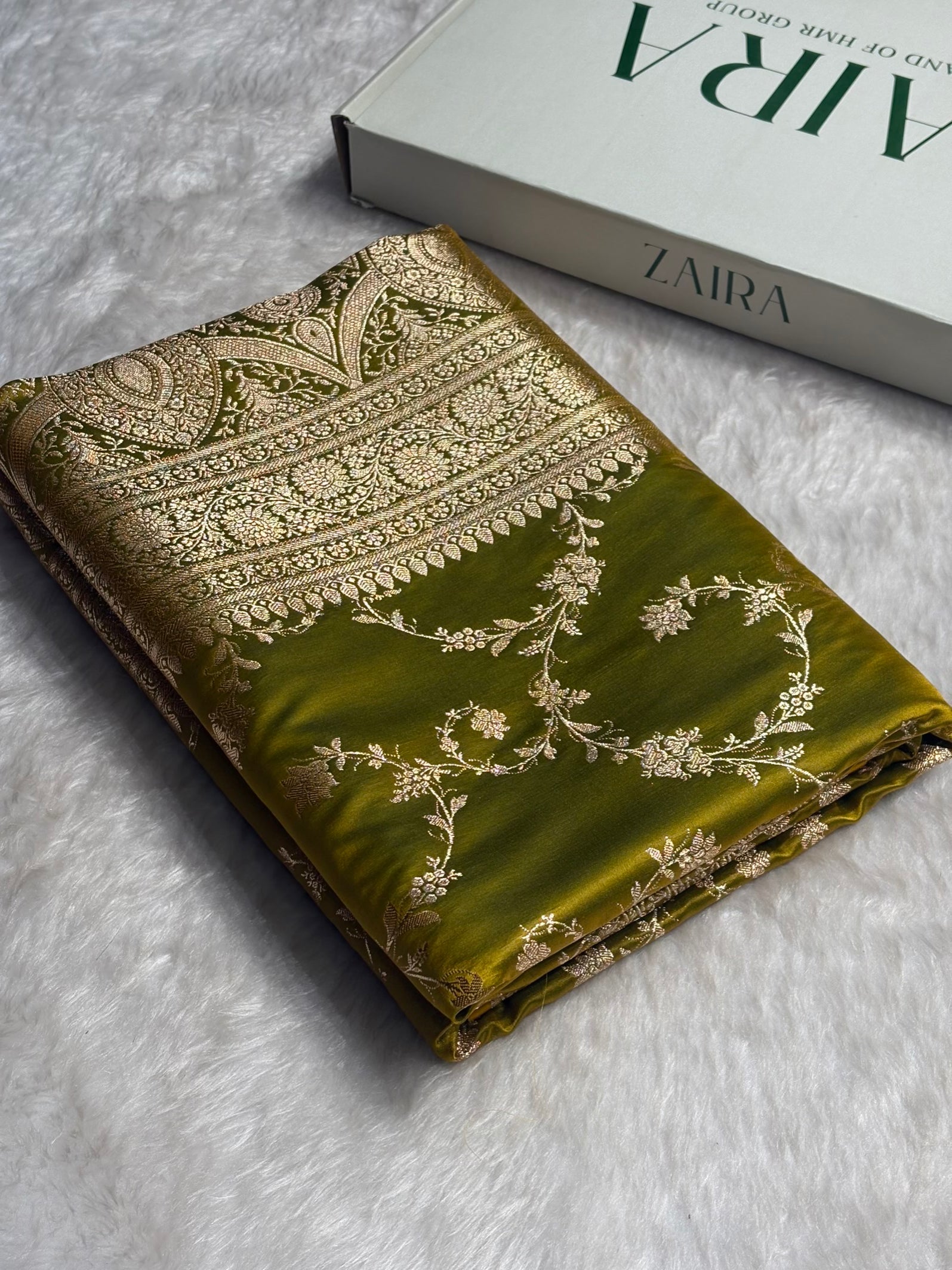 Liril Green Floral Jaal Pattern Satin Katan Silk saree SK60