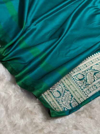 Banarasi Peacock With Contrast Rama Floral Border Mashru Silk Saree MSM-101