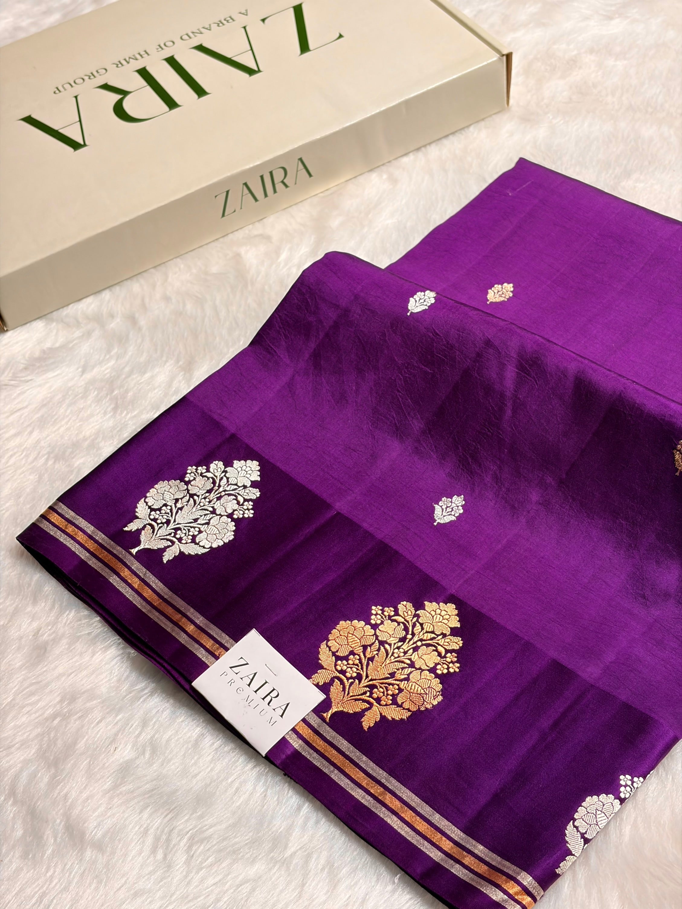 Purple Shades Meena Boota Handwoven Pure Katan Raw Mango Silk RM-01