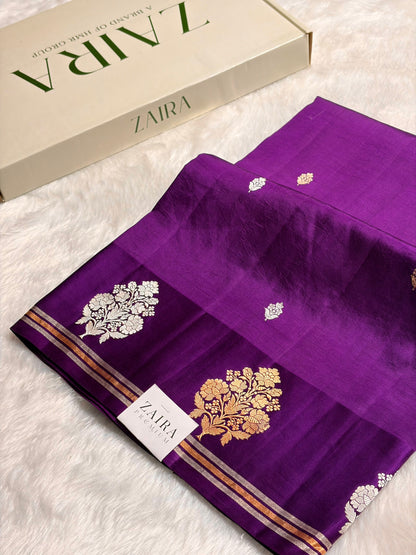 Purple Shades Meena Boota Handwoven Pure Katan Raw Mango Silk RM-01
