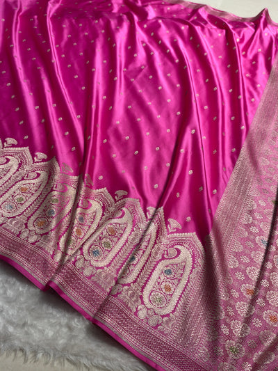 Banarasi Skirt Border Pattern in Fuchsia Pink Shades Floral Mashru Silk Saree MCS95