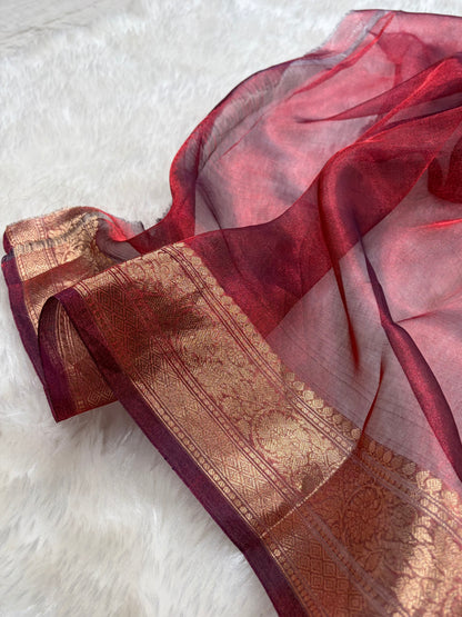 Maroon Shades Boota Pure Tissue Silk Saree PT-21