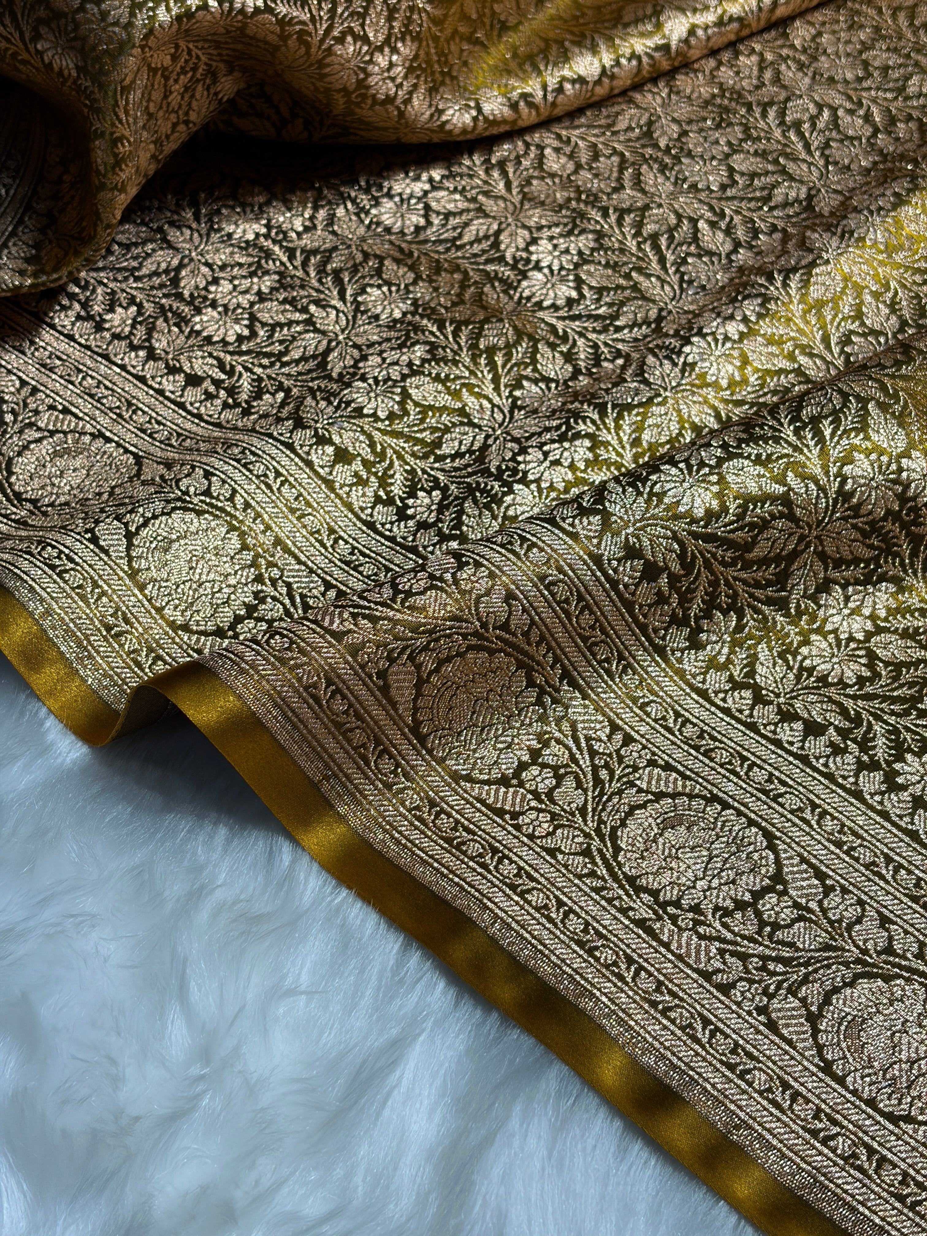 Mehendi Shades Brocket Satin Silk Saree Banarasi Saree Shades SS30