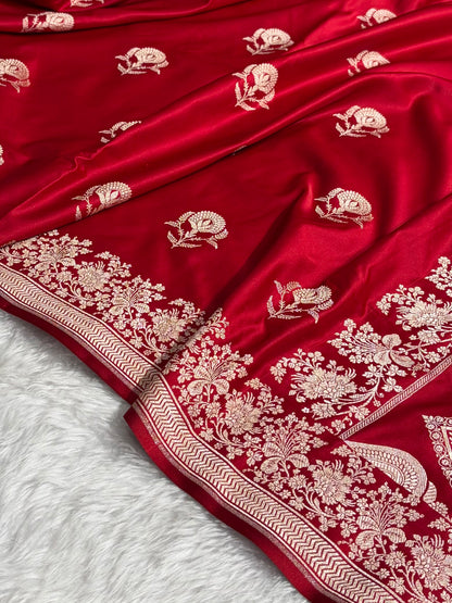 Red Shades Banarasi Boota Pattern Floral Mashru Silk Saree MSM-113