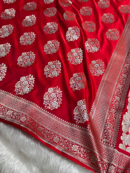 Premium Banarasi Satin Katan Saree With Minakari Boota in Red Shades SK93