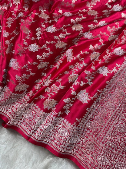 Ruby Pink Shades Jaal Pattern Mashru Silk Saree MS57