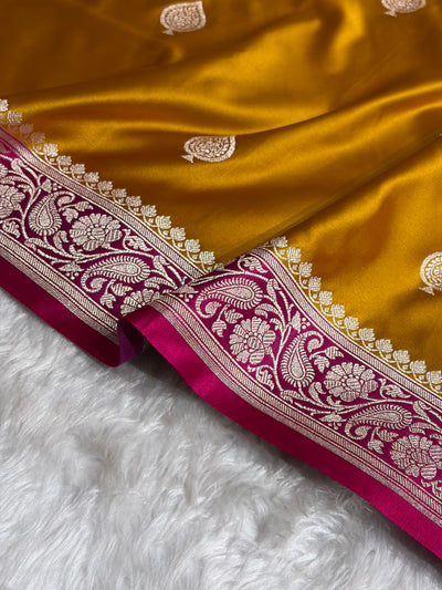 Contrast Mustard/ Rani Shades Banarasi Booti Pattern Mashru Silk Saree MSM-140