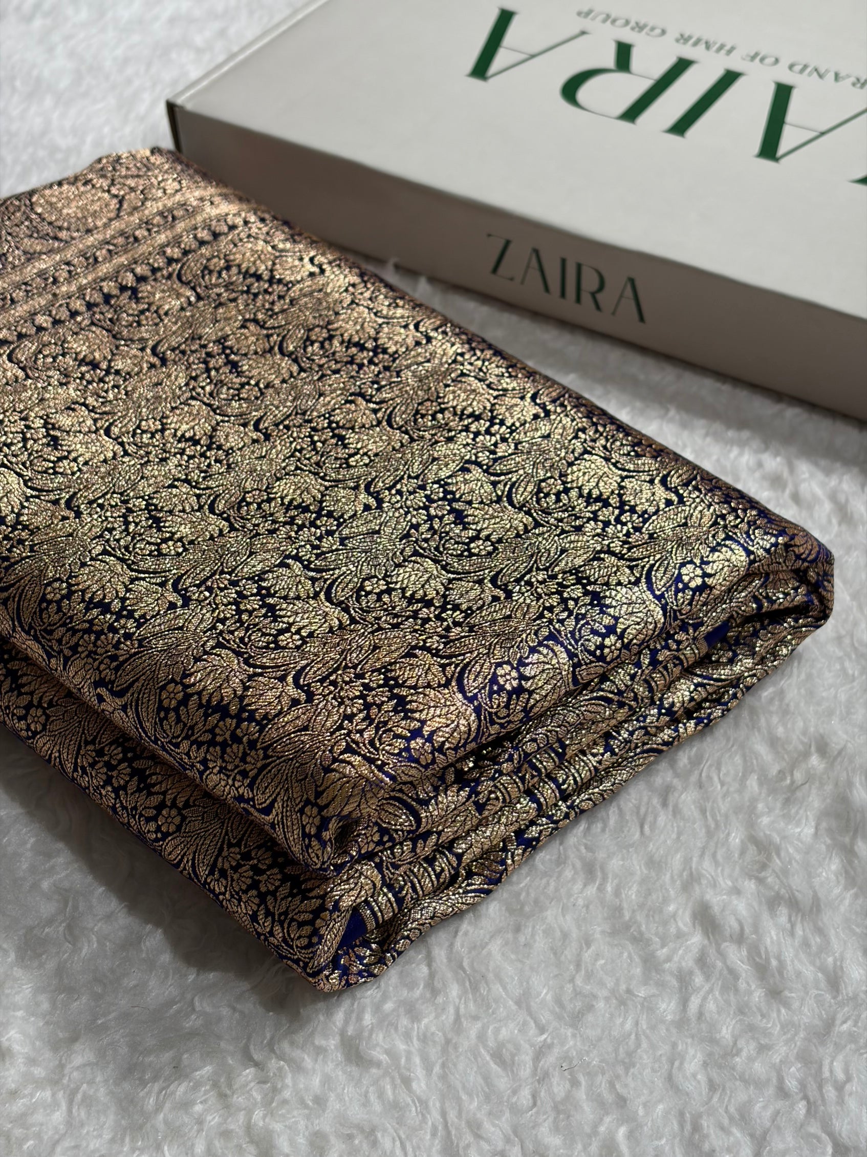 Royal Blue Shades Brocade Pattern Banarasi Satin Silk Saree SS42