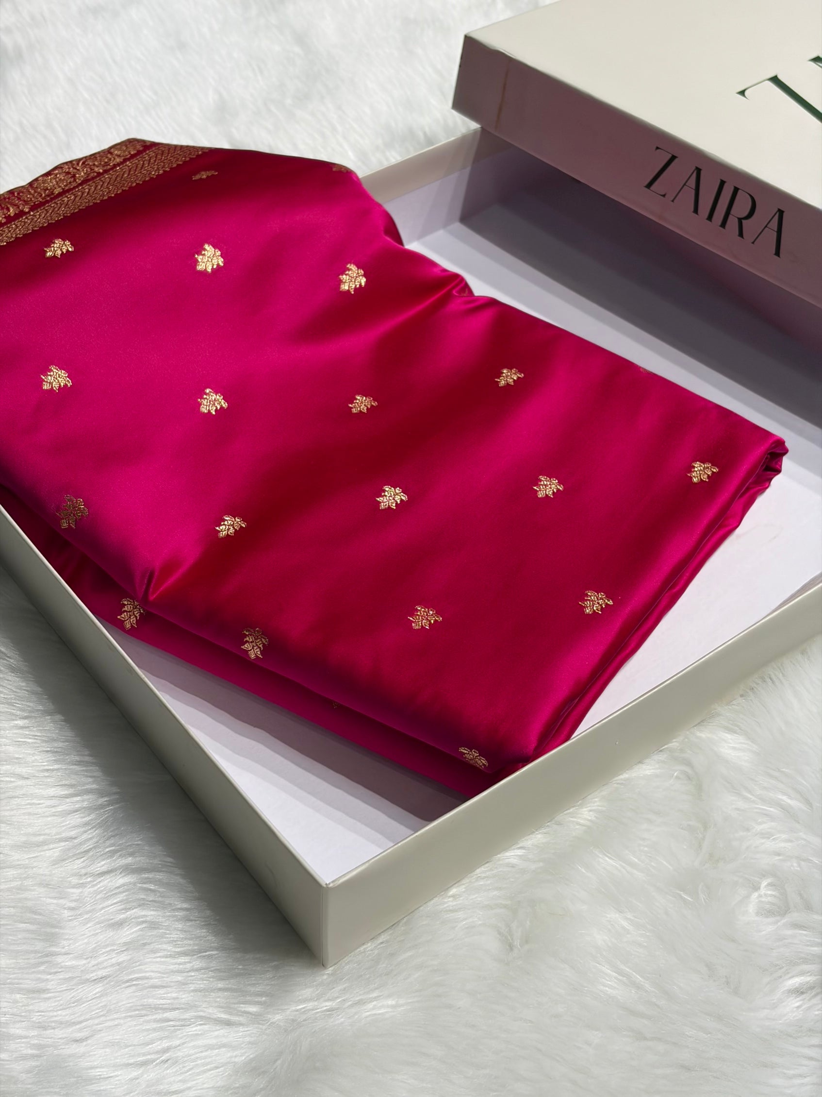 Banarasi Satin Katan Saree With Booti Pattern in Rani Shades SK125