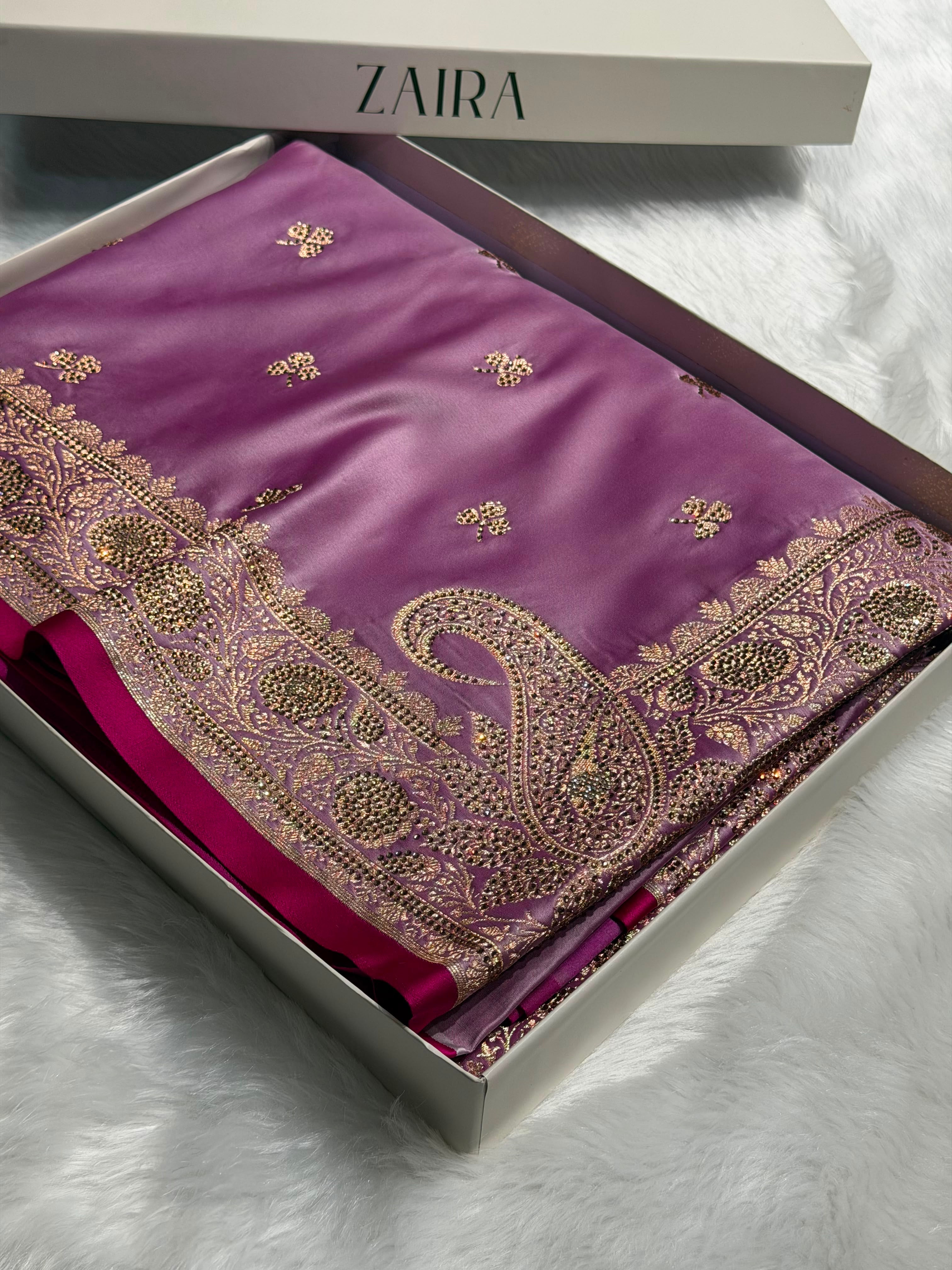 Banarasi Lavender Booti With Swarovski Work Katan Silk Saree BSK09