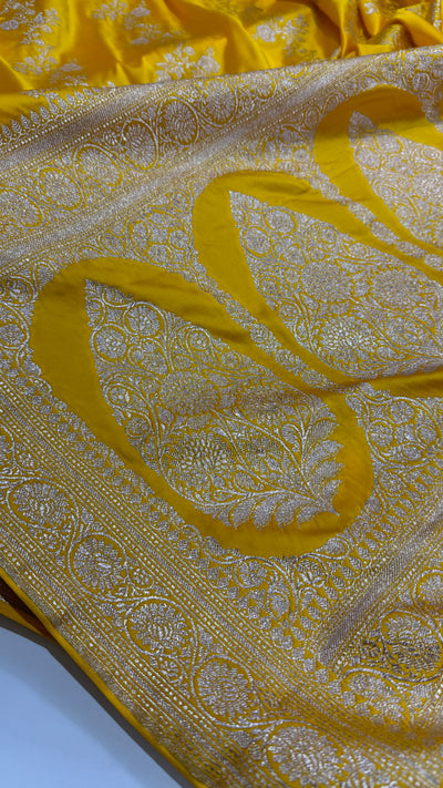 Mango Yellow Cross Mashru Silk Saree