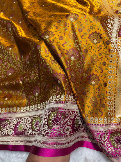 Mustard - Rani Contrast Jamawar Tanchoi Jaal Katan Silk Saree SKTM-18