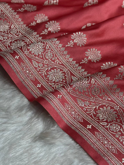 Peach Shades Floral Border Boota Mashru Silk Saree MS66