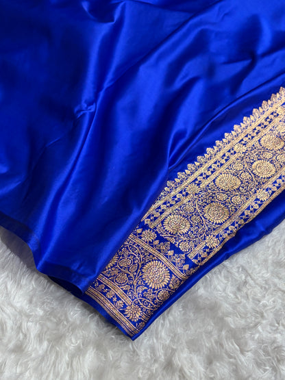 Banarasi Satin Katan Saree in Royal Blue Shades SK82