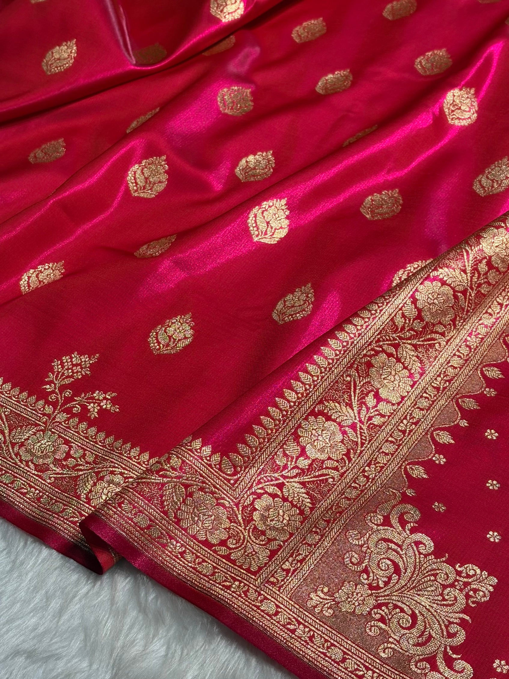 Satin Silk Saree Booti Motif in Reddish Pink Shades SS20