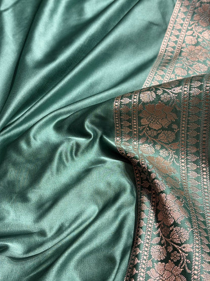 Sea Green Mashru Silk Saree Cross Pattern MS18