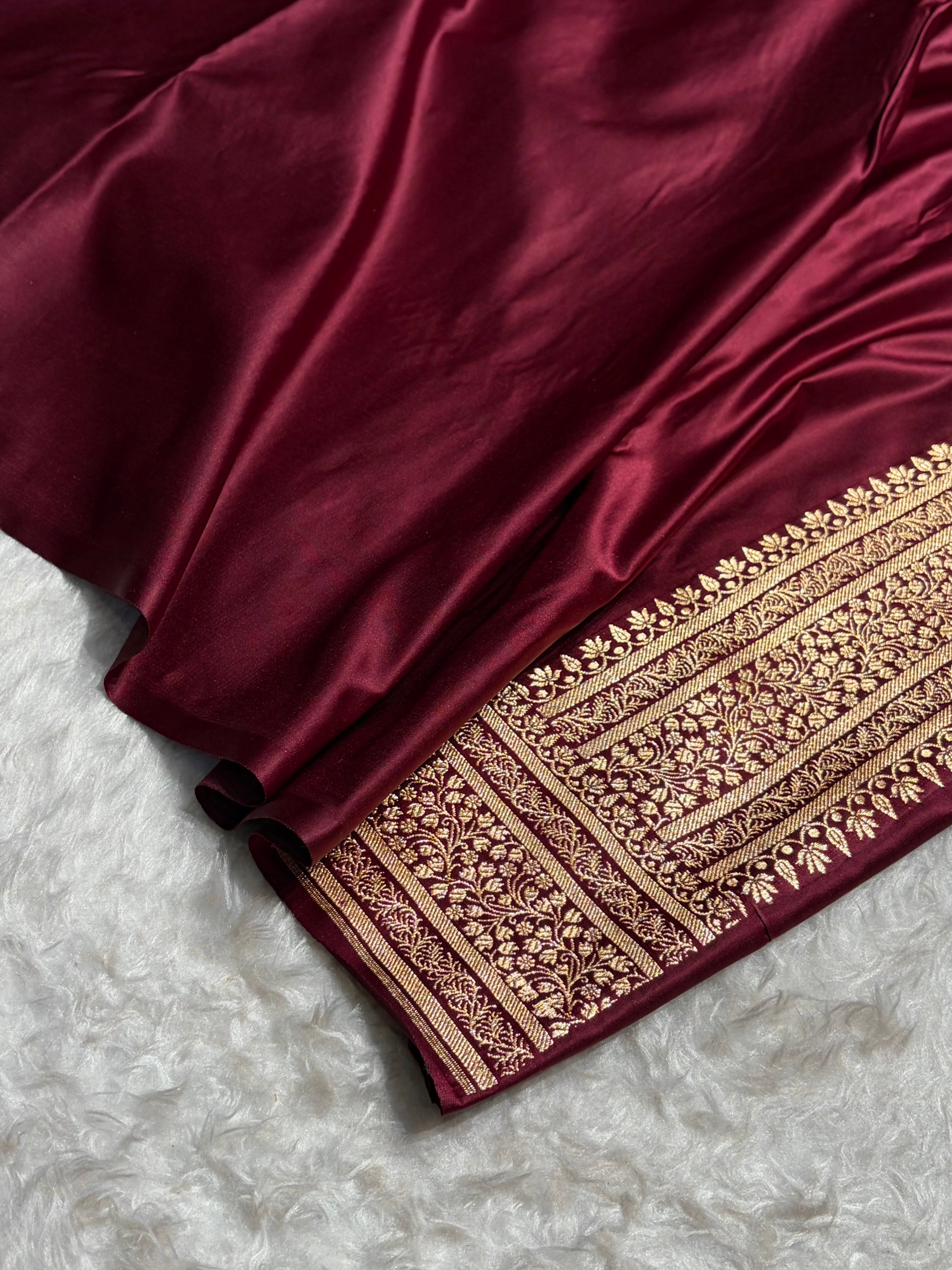 Banarasi Satin Katan Saree in Garnet Shades SK88
