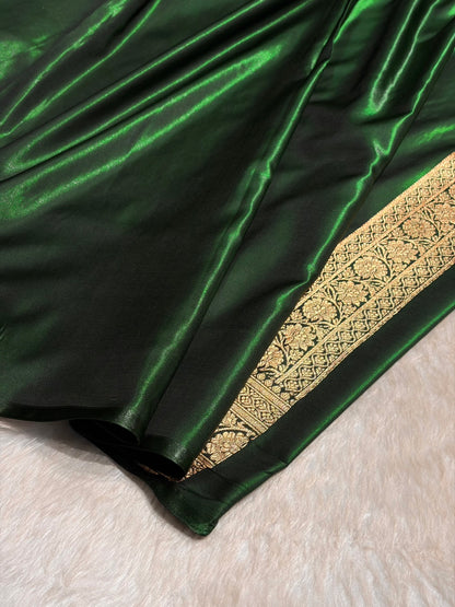Bottle Green Shades Banarasi Satin Silk Saree SS34