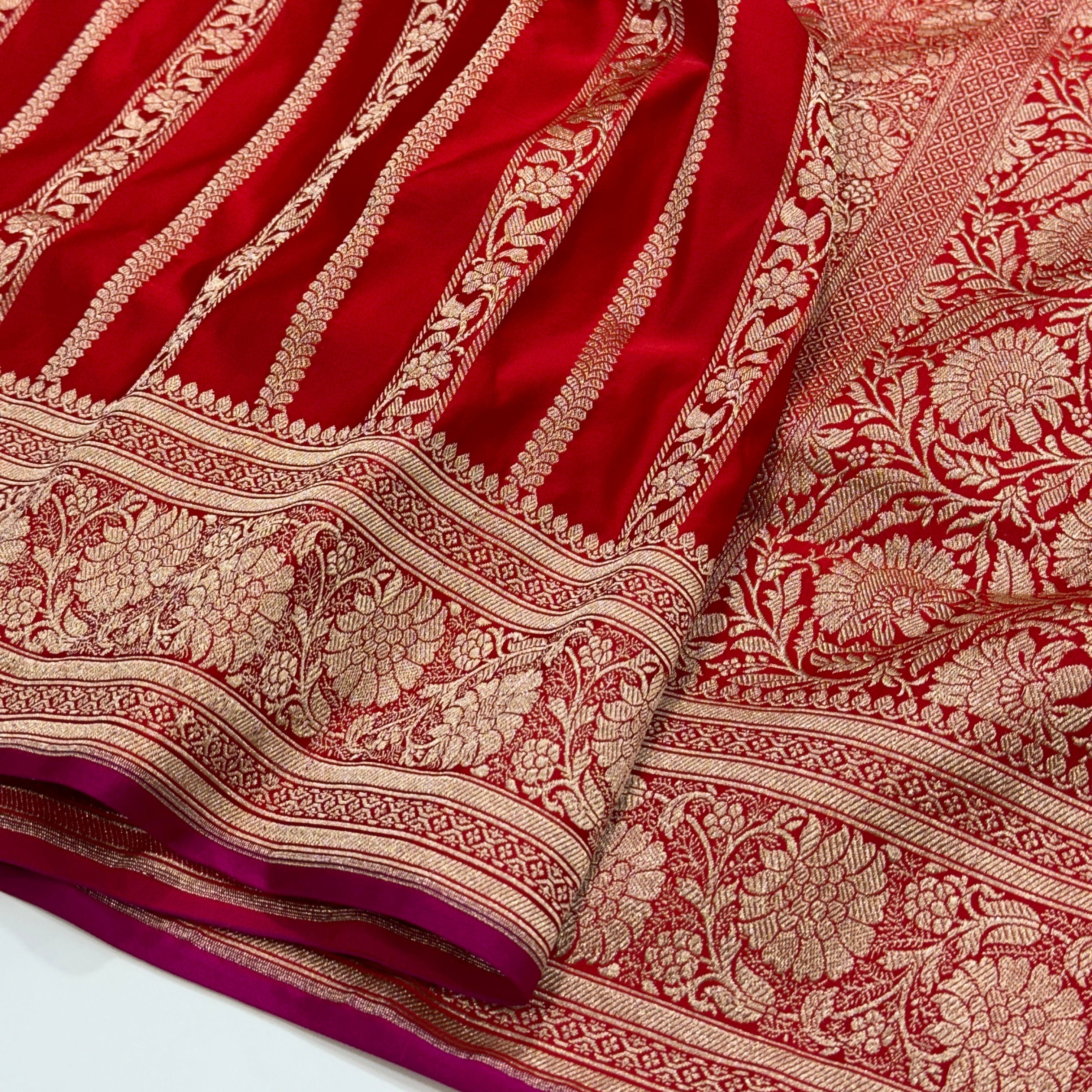 Blood Red Stripe Mashru Silk Saree