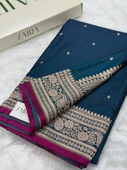 German Blue  Mashru Silk Saree for Festive Seasons MSM 66